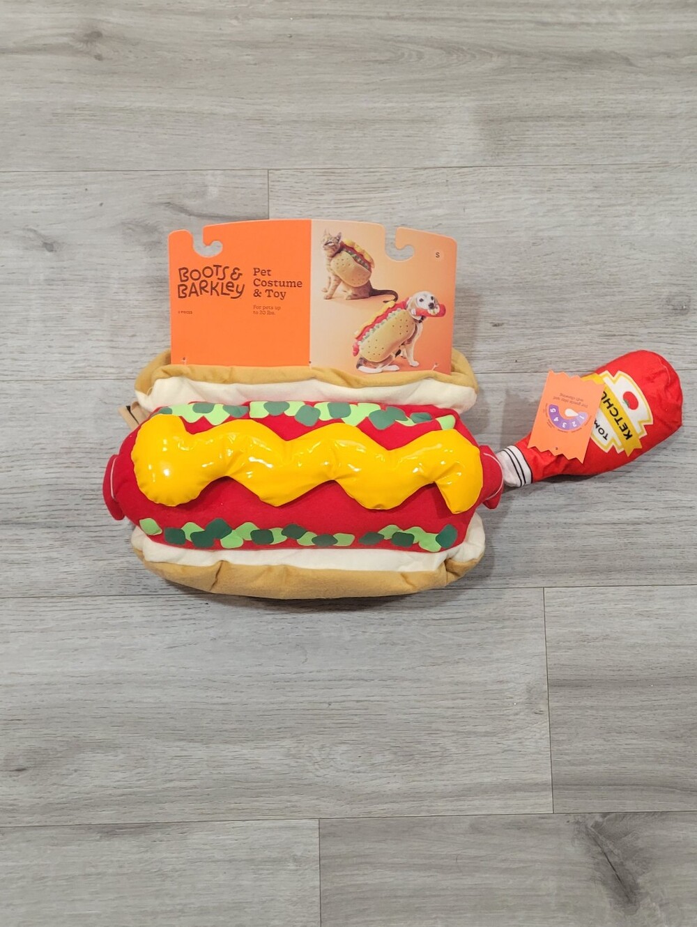 Boots & Barkley Red & Yellow Hot Dog Pet Outfit with Ketchup Toy